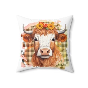 Fall Farmhouse Cow Throw Pillow, Fall Decor, Autumn Pillow, Fall Throw Pillow, Country Fall, Farm Decor, Fall Buffalo Check, Watercolor