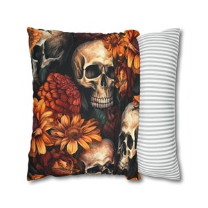 Halloween Skull Throw Pillow Cover, Spooky Pillow, Halloween Decor, Gifts for Her, Spooky Skeleton, Skull Decor, Skeleton, Dark Decorations