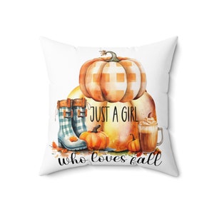 Country Fall Buffalo Check Throw Pillow, Just a Girl Who Loves Fall, Autumn Decor, Fall Office Decorations, Cowboy Boots, Pumpkin Spice