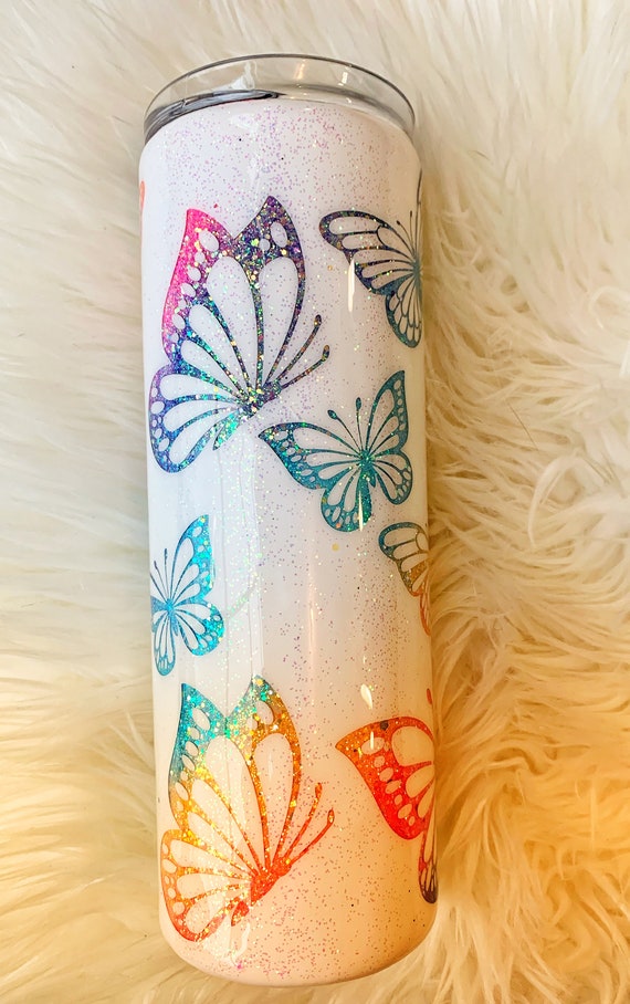 Butterfly Glitter Tumbler / Butterfly Tumbler / Glittered Etsy