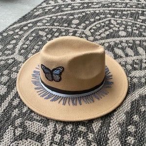 Blue Butterfly Beaded Tassel Hat