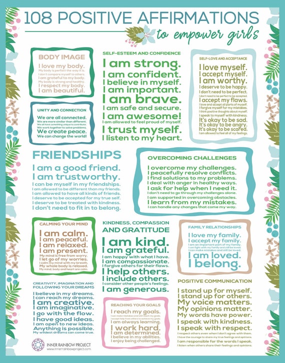 Positive Affirmations Poster Wall Art For Girls Tween Girls Etsy Positive Affirmations Poster Wall Art For Girls Tween Girls Etsy