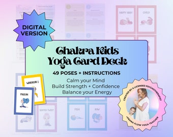 Cubierta de yoga para principiantes 49 Chakra Poses Equilibrio Emociones Confianza del niño Autoestima Niño Meditar Calma Salud mental Autocuidado Regalo Mente tranquila