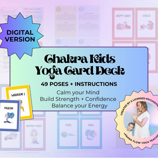 Beginner Yoga Deck 49 Chakra Poses Balance Emotions Kid Confidence Self Esteem Kid Meditate Calmness Mental Health Self Care Gift Calm Mind