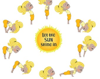 Póster de saludo al sol, regalo de Yoga para principiantes, decoración de habitación de niños, póster de pared decorativo de Yoga, páginas para colorear adicionales