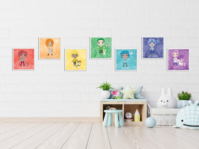 Boys SEL Social Emotional Wall-Poster Bundle Mental Health Awareness Kid Selflove Affirmation Mindful Parent Kid Room Decorate image 1