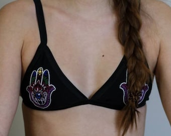 Hand Embroidered Hamsa Cotton Bralette