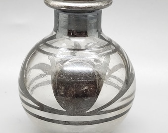 Antique Art Nouveau Glass Perfume Bottle with Sterling Silver Overlay