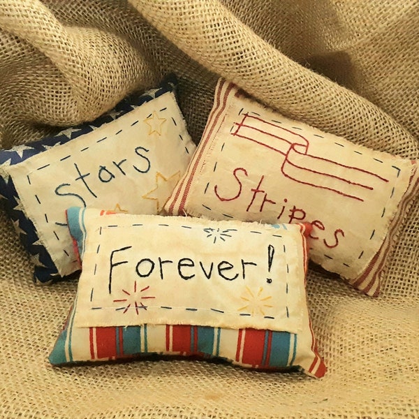 Set of Three (3) Hand Made Primitive Style Patriotic Americana Bowl Filler Pillows