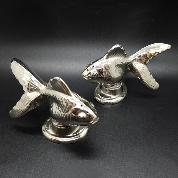 Vintage Plated Cast Metal Koi Goldfish Salt & Pepper Shakers