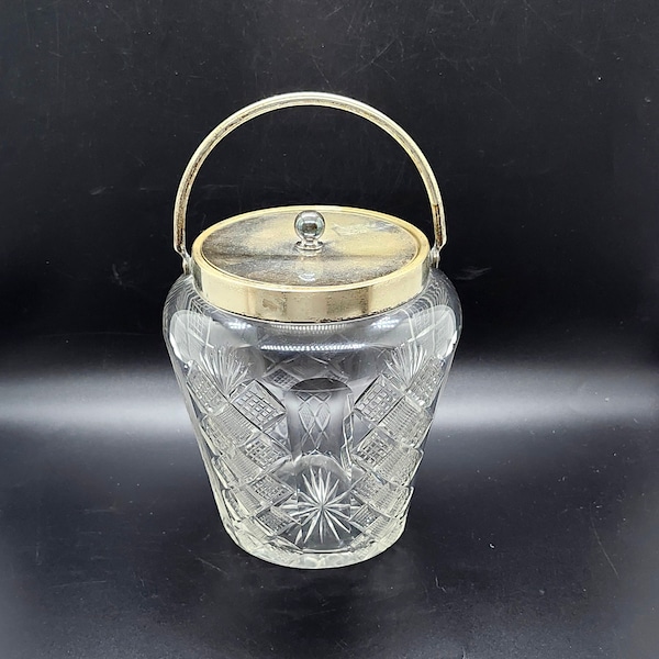 Antique WFMN Glass Biscuit Jar with Silver Plated Lid