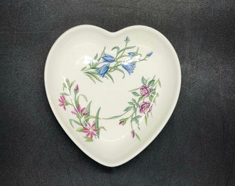 Vintage Spode Heart Shaped Floral Trinket Ring Dish