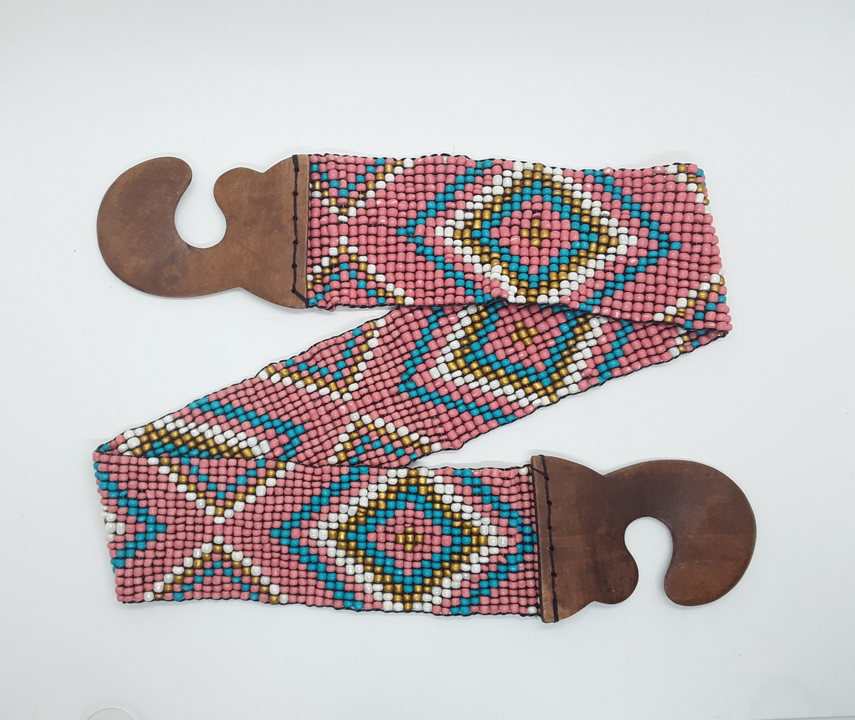 Southwest Beaded Elastic Stretch Belt With Wooden Fastener Etsy