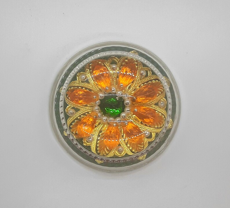 Vintage Glass Dome Paperweight With Beaded Flower Etsy