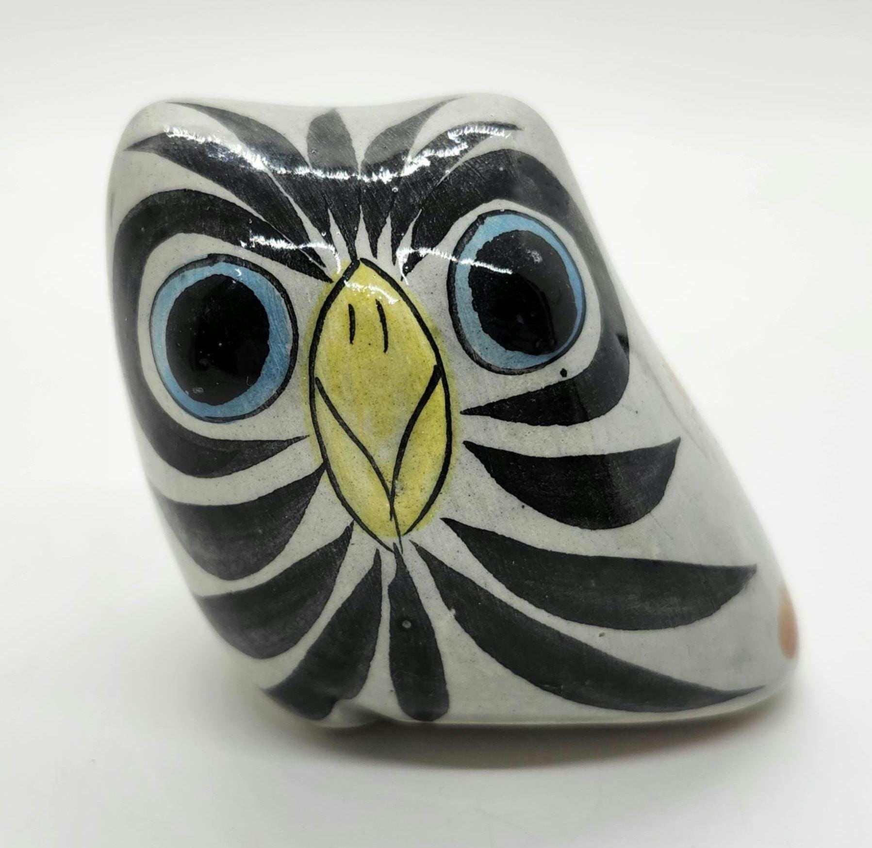Small Double Sided Tonala Mexico Pottery Owl Figurine / Signed
