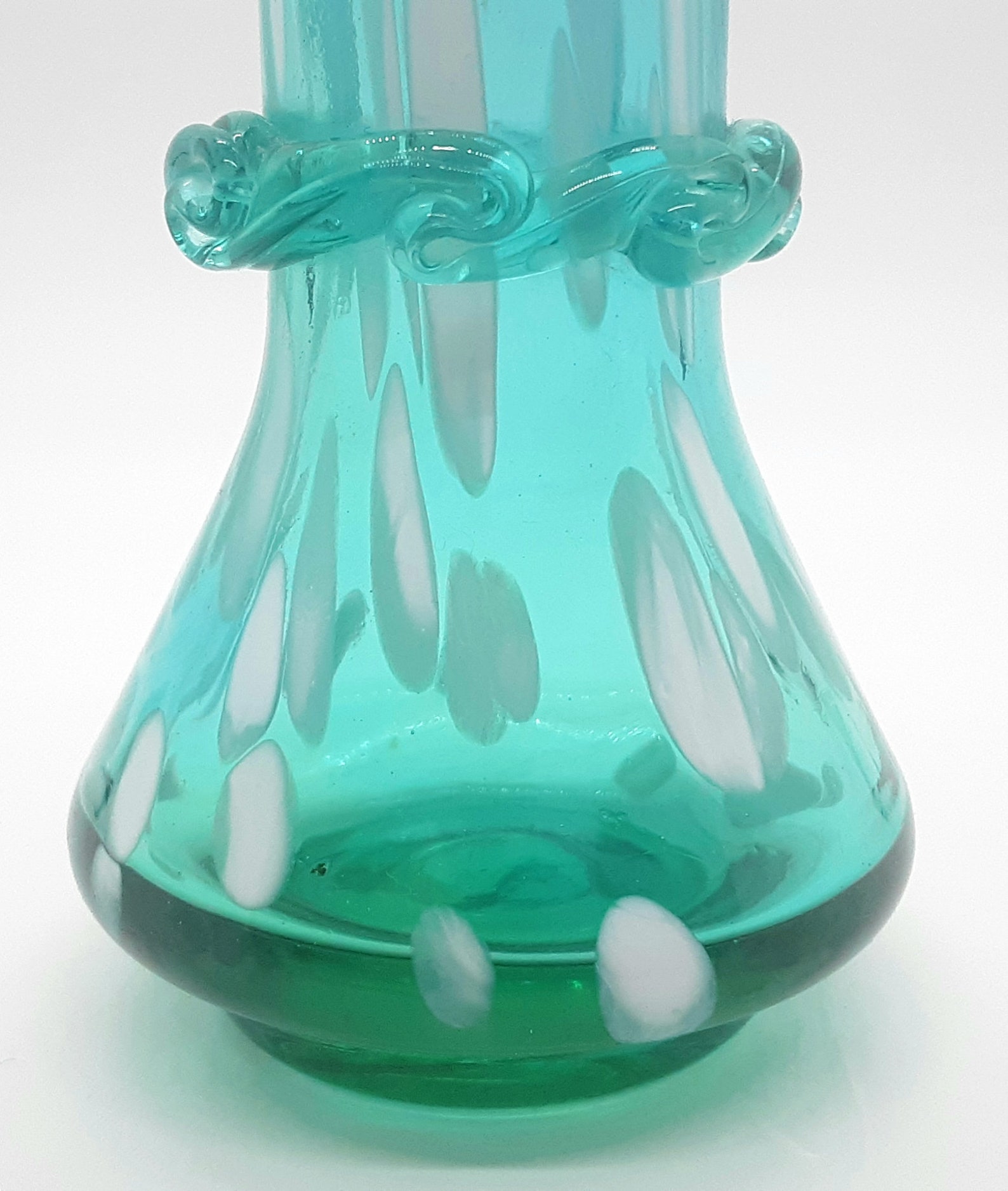 Vintage Hand Blown Confetti Glass Vase With Applied Collar Etsy