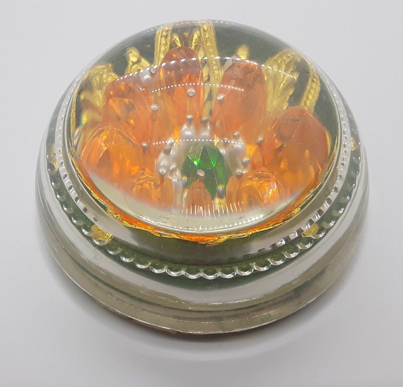 Vintage Glass Dome Paperweight With Beaded Flower Etsy