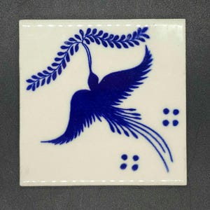 Vintage Cobalt Blue Bird of Paradise Tile by Dal-Tile of Mexico