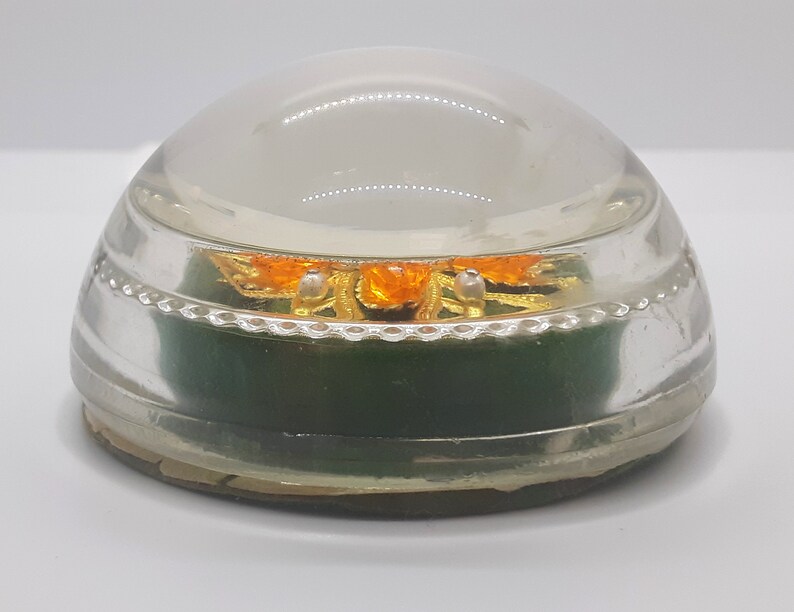 Vintage Glass Dome Paperweight With Beaded Flower Etsy