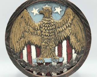 Faux Wood Eagle and Flag Wall Hanging / Patriotic, Americana