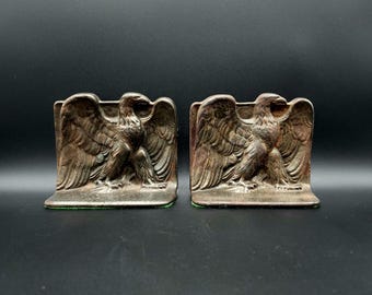 Pair of Vintage Heavy Cast Metal Eagle Bookends
