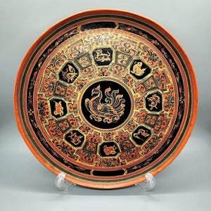 Vintage 10&quot; Round Burmese Lacquerware Tray