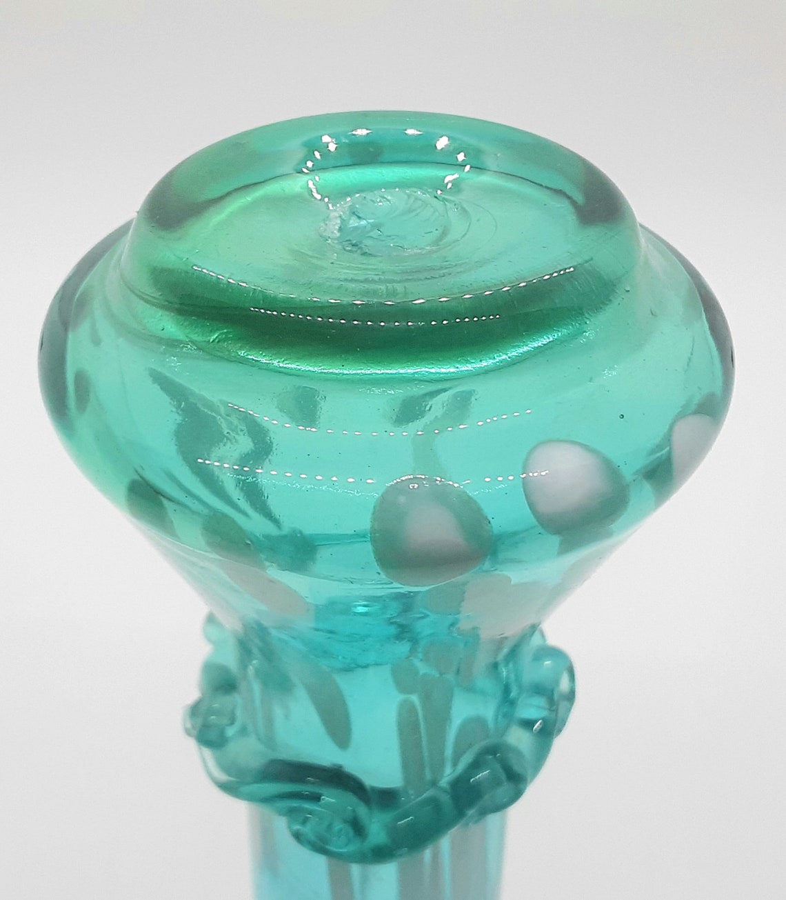 Vintage Hand Blown Confetti Glass Vase With Applied Collar Etsy