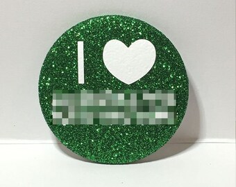 2.25 Green Bling I Love Button