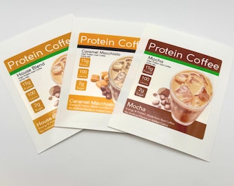Protein Coffee Labels Only | Iced Coffee Container Labels | Mocha, Caramel Macchiato, House Blend