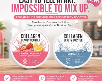Reusable Collagen Lid Labels | Strawberry Lemonade & Unflavored | Nutrition Club Organization