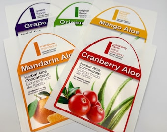 Aloe Bottle Labels Only  | Mango, Cranberry, Mandarin, Grape, Original