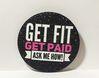 2.25 Black/White/Pink Bling Get Fit Get Paid Button