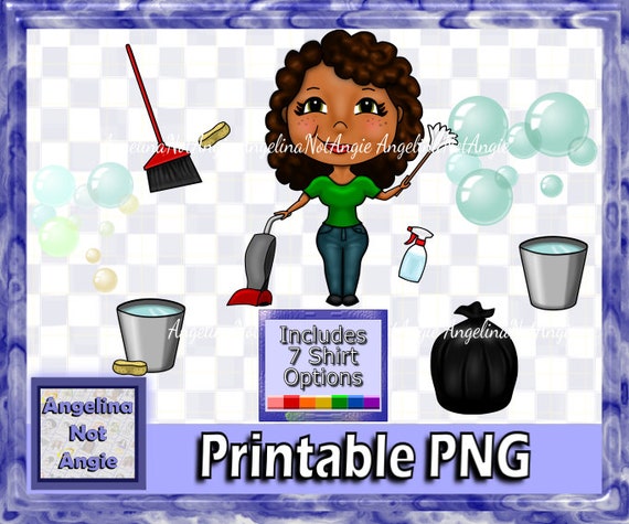 Mixed Woman Clipart Betty Curly Hair Cleaning Supplies Etsy