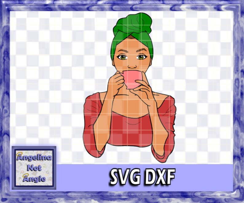 Download BLACK WOMAN SVG DxF Sipping Tea Headwrap Head Wrap African ...