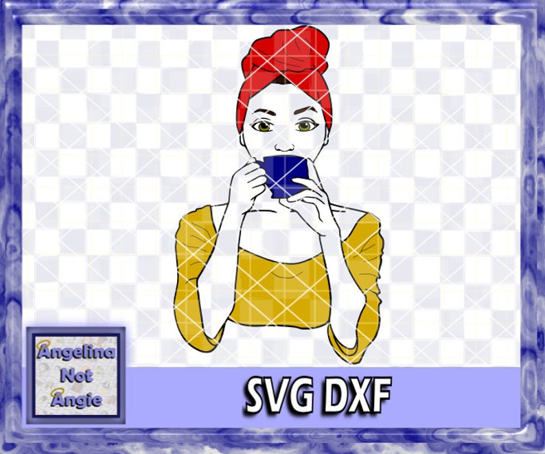 Download BLACK WOMAN SVG DxF Sipping Tea Headwrap Head Wrap African ...