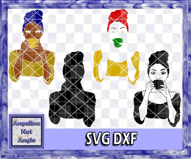 Download BLACK WOMAN SVG DxF Sipping Tea Headwrap Head Wrap African ...