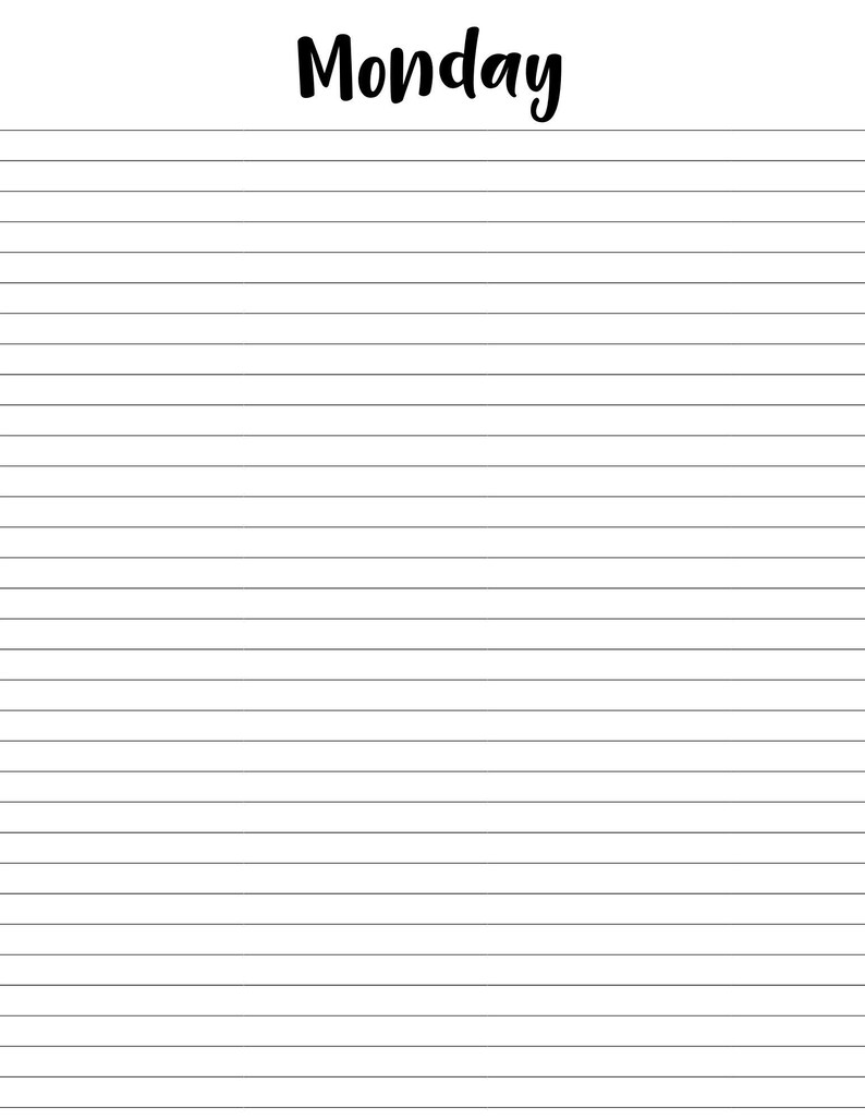 Daily Planner/black and White/printable/days of the Week/blank - Etsy