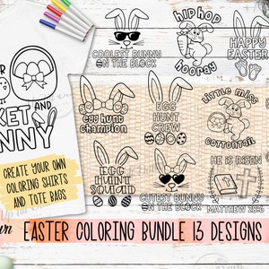 Happy Easter Coloring Bundle SVG, Easter Coloring SVG, Easter Bunny Coloring SVG