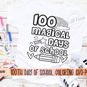100 Days of School Coloring Shirt SVG, Rainbow Coloring SVG, 100th Day of School Rainbow SVG