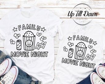Noche de película familiar SVG, Familia para colorear camisa SVG, Noche de cine SVG