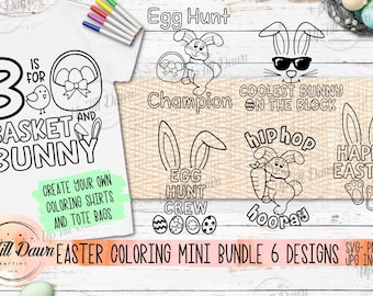 Happy Easter Coloring Mini Bundle SVG, Easter Coloring SVG, Easter Bunny Coloring SVG