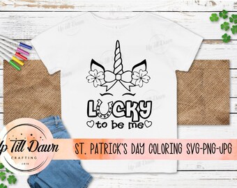 St. Patrick's Day Children Shirt SVG, Lucky Unicorn Shirt SVG, Unicorn para colorear camisa SVG