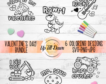 Valentine's Day Coloring Shirt SVG, Pizza is my Valentine SVG, Dinosaur Valentine's Shirt SVG, Boy Valentine's Coloring Bundle