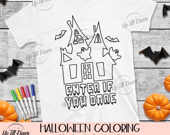 Haunted House Coloring SVG, Halloween Coloring Shirt SVG, Halloween Coloring Tote Bag