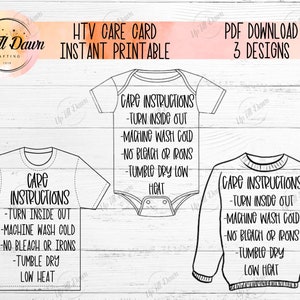Vinyl Product Care Card Printable,  Personalized HTV Care Instructions, Shirt Care Card