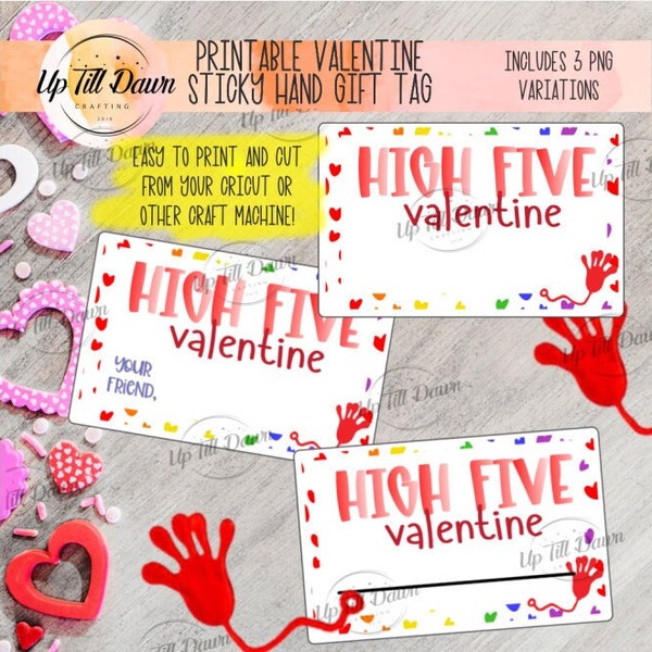 Sticky Hand Valentine Tag Printable, High Five Valentine PNG, Valentine Tag Printable