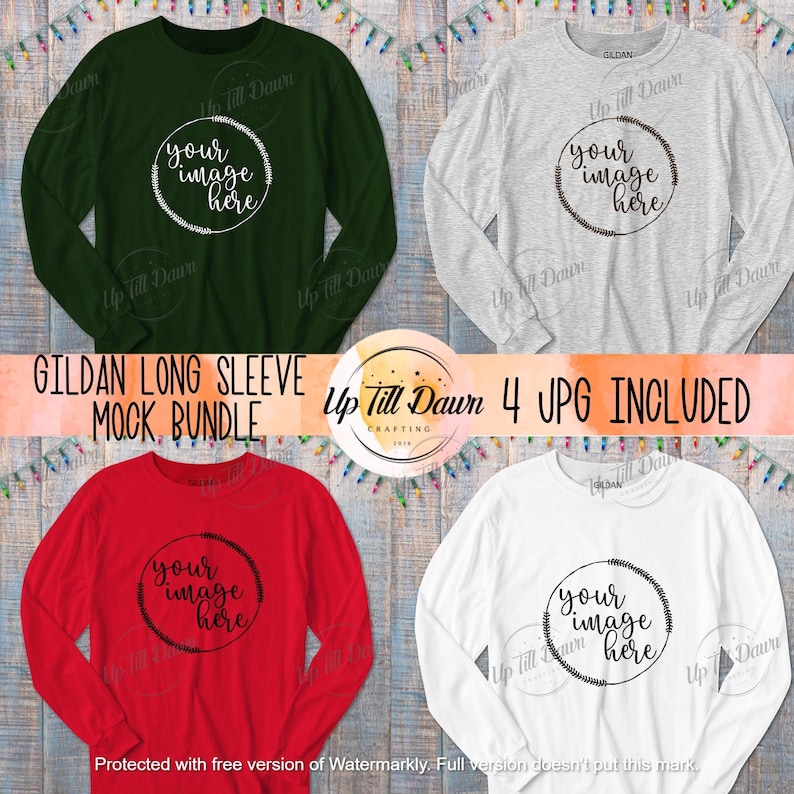 K&ouml;nnte beinhalten: Vier Langarmshirts in verschiedenen Farben: Gr&uuml;n, Grau, Rot und Wei&szlig;. Jedes Shirt hat einen Kreis mit dem Text "Ihr Bild hier" in der Mitte.