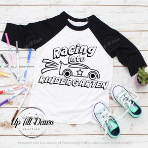Racing into Kindergarten Coloring SVG,  Kindergarten Coloring Shirt SVG, Back to School Coloring SVG