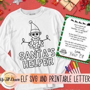 Elfo SVG y carta de elfo imprimible, Santa para colorear SVG, camisa para colorear de Navidad SVG
