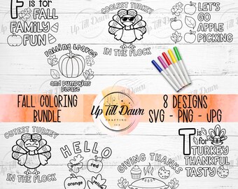 Thanksgiving Fall Coloring SVG Bundle, Coolest Turkey In the Flock SVG, Fall Coloring SVG